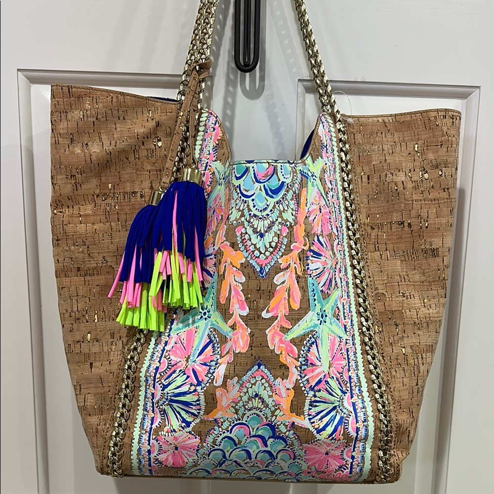 Colorful Lilly Pulitzer Cork Sealife Tote Bag